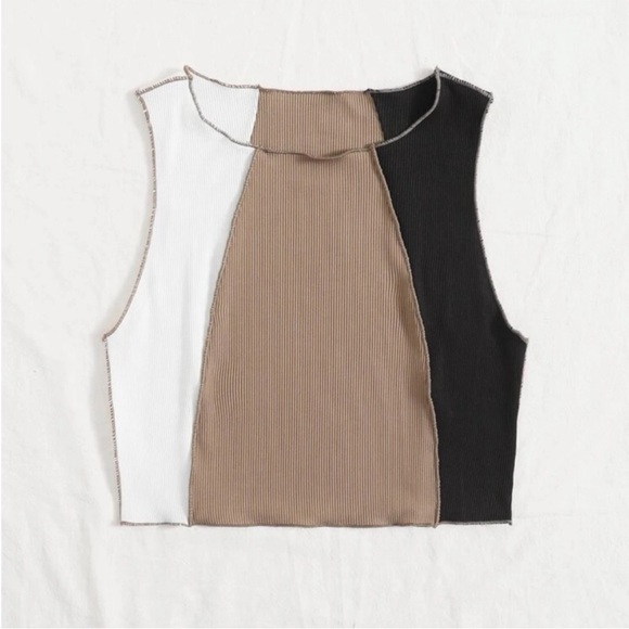Shein Black Tan White Crop Top - Picture 1 of 4